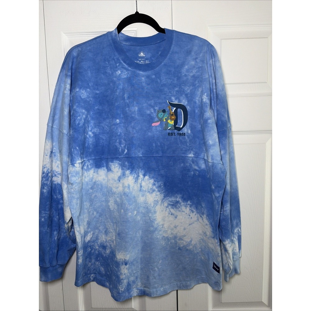 Disney Spirit Jersey Stitch‎ Disneyland Womens L Blue Tie Dye Long Sleeve Cotton